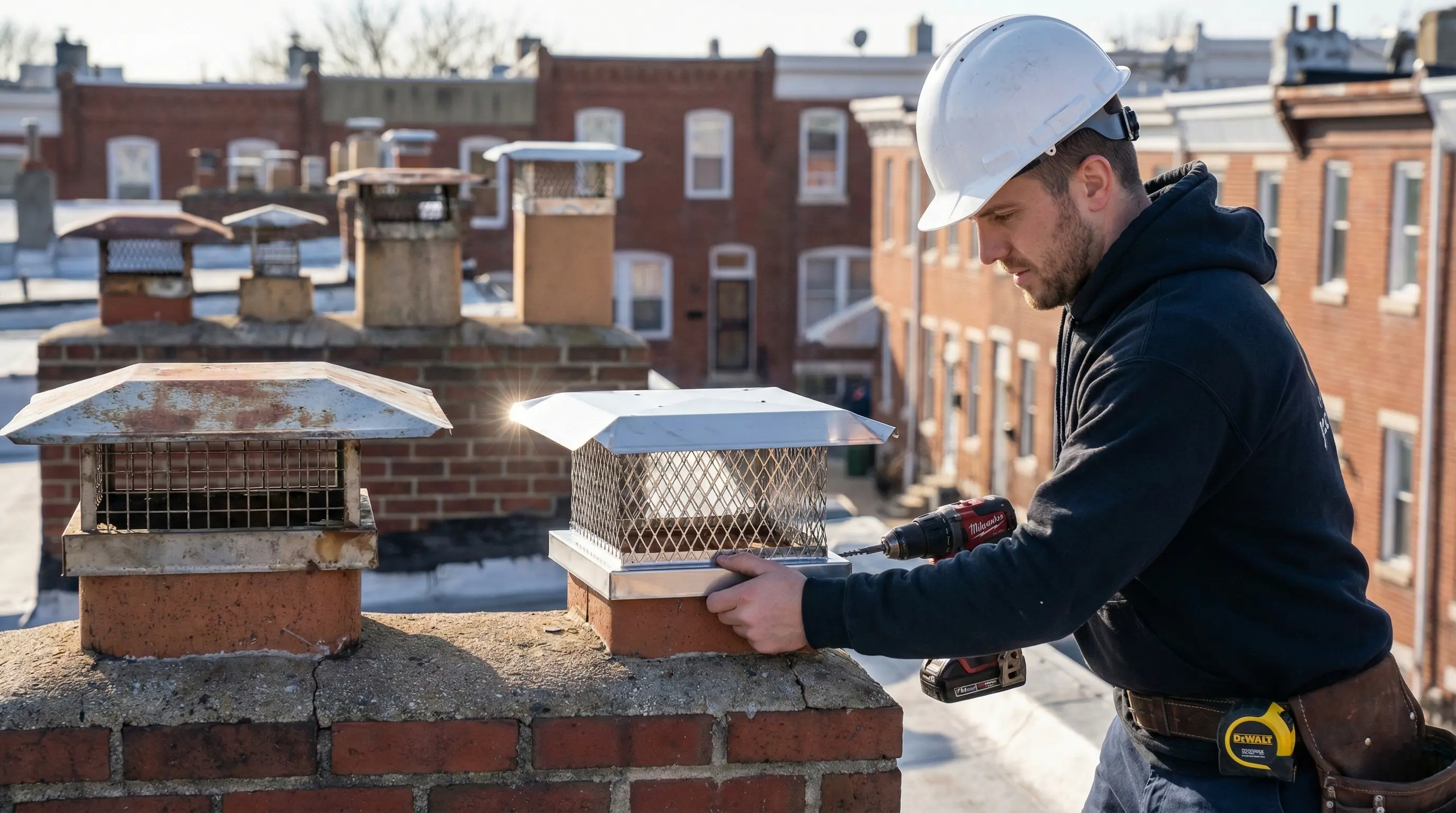 Chimney cap and damper installation